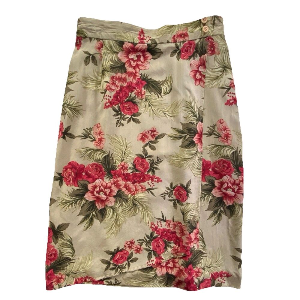 VTG Saks Fifth Avenue Folio 100% Silk Floral Skirt Womens 4P Petite Midi Lined